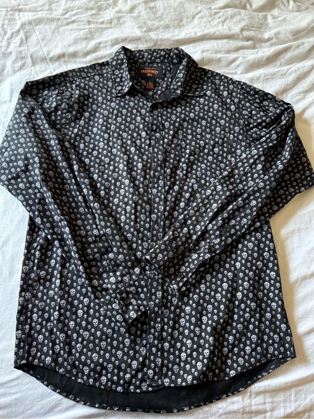 Black Skull-Print Long Sleeve Button-Down Shirt